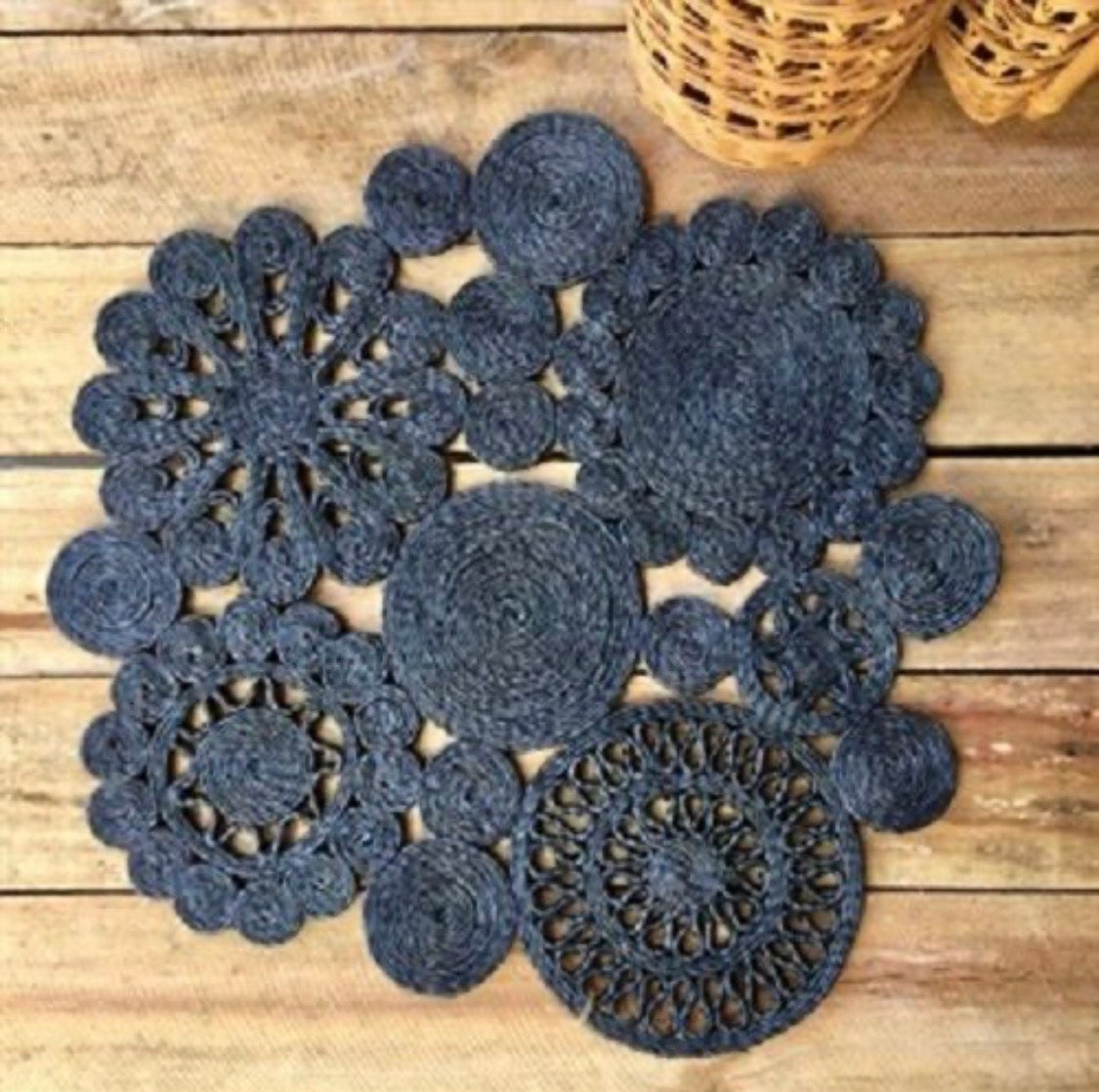 Handmade steel grey retro jute placemat Maar / centre mat - 45 cm