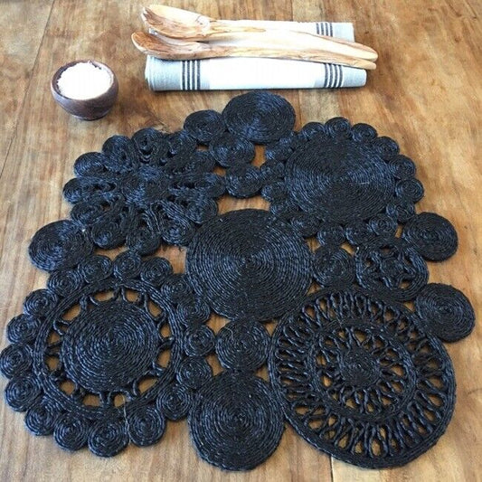 HIGH QUALITY Handmade BLACK JUTE PLACE MAT / CENTRE MAT  45 CM WIDE