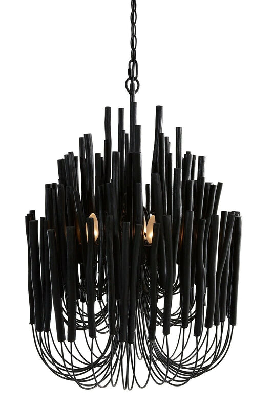 Wooden Candlestick Lamp  Chandelier Black - D53 x H76cm
