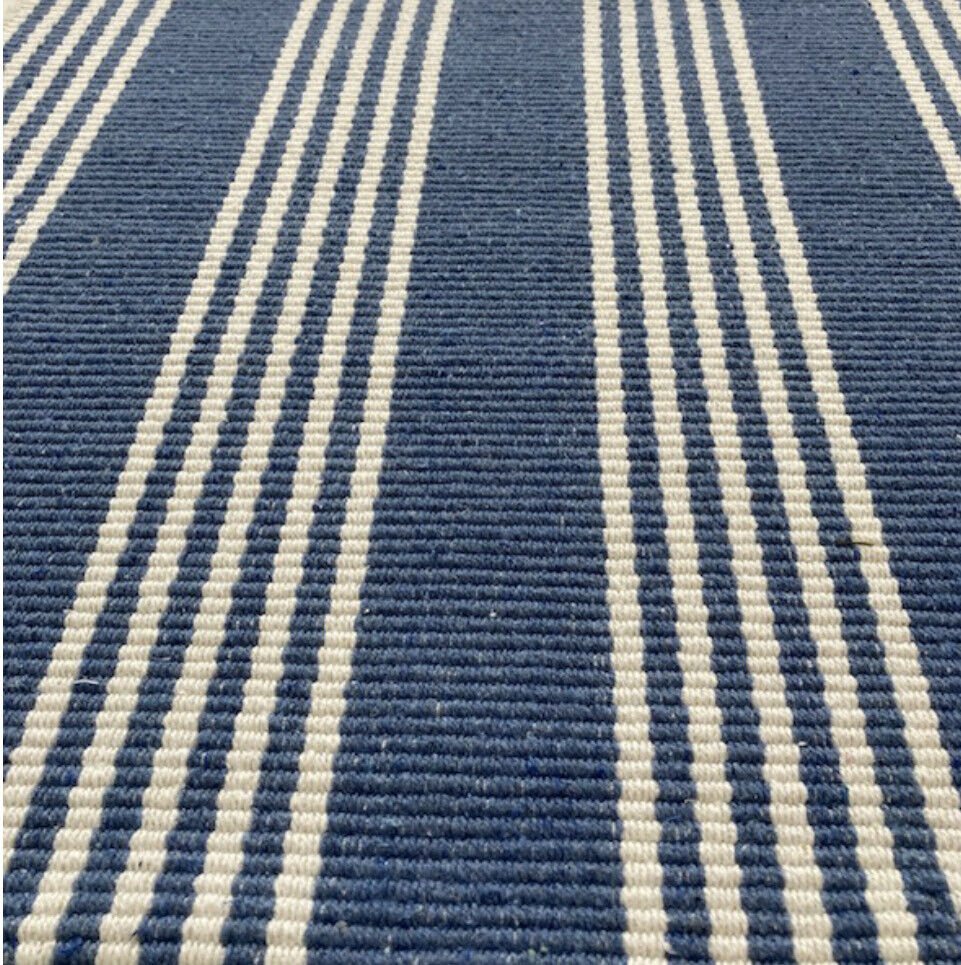 ** PRE ORDER Hamptons Floor Runner Rug recycled cotton Denim Blue & Natural
