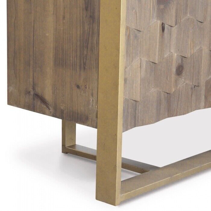 NEW Sideboard Buffet Unit in Reclaimed fir Wood with golden copper iron frame