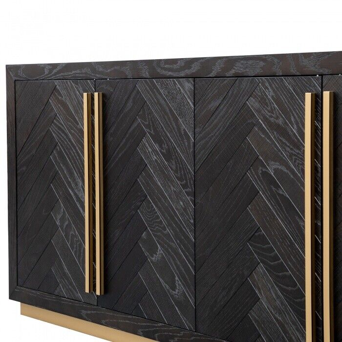 NEW Sideboard Side Baord - Black with unpolished Brass Handles and Base 179.5cm
