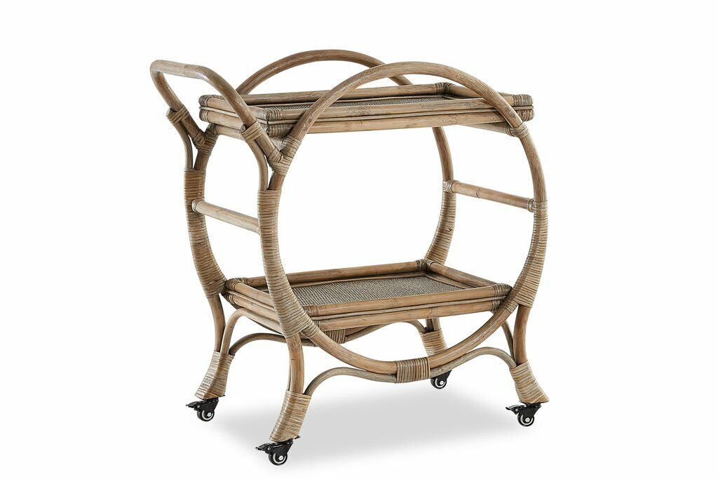 Amara Rattan Barcart Trolley Mud Wash Finish W80cm D46cm H86cm RRP$1365.00