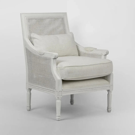HICKS WHITE RATTAN CANED ARMCHAIR with Cushions by Florabelle