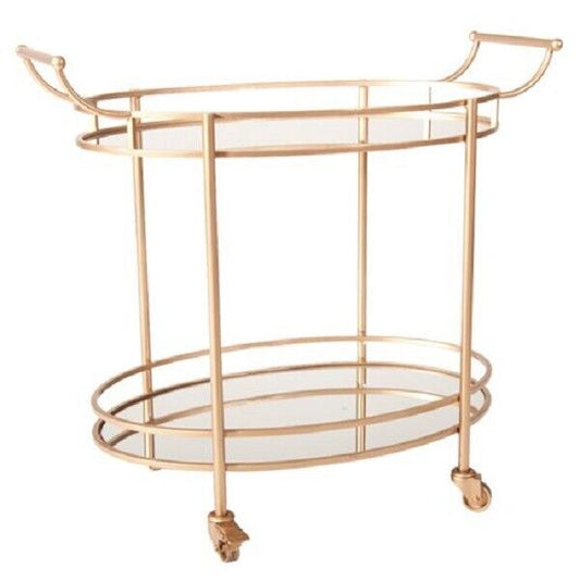 STUNNING LUXE BRASS FINISH OVAL BAR CART/DRINK TROLLEY MIRROR TRAY