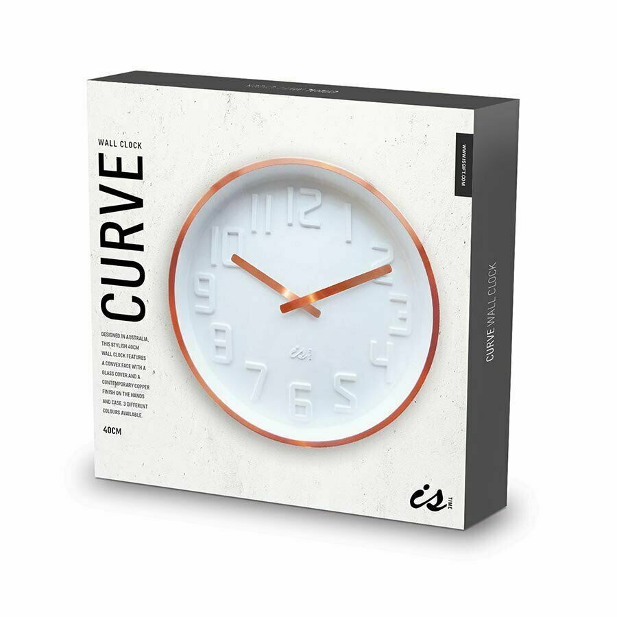 IS Curve White Wall Clock With Copper finish Case and curved dial 40CM,