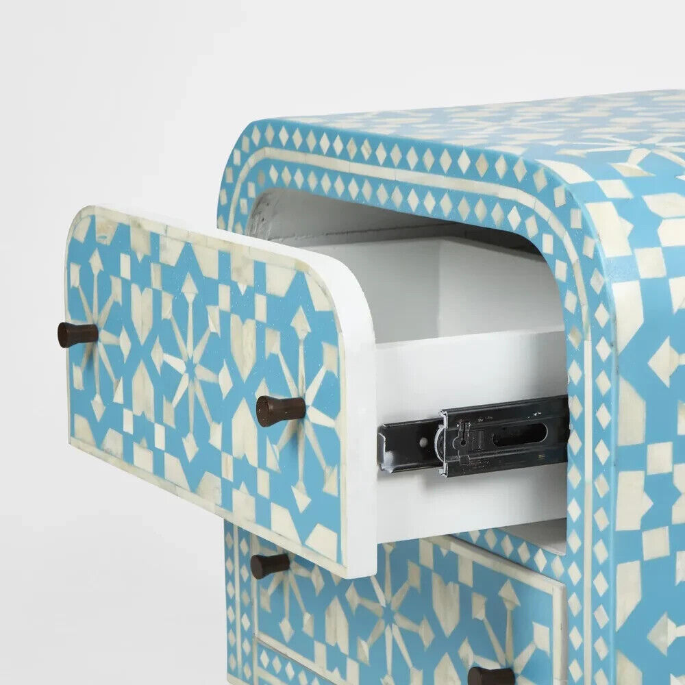 Adina Bone Inlay Bedside Table Aqua/White By Florabelle Living
