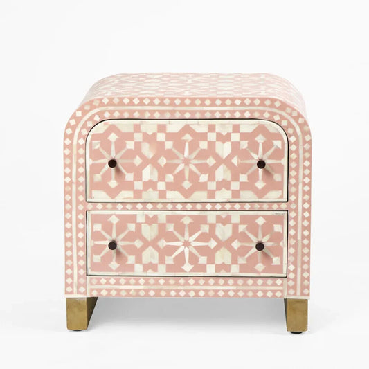 Adina Bone Inlay Bedside Table Peach/White By Florabelle Living