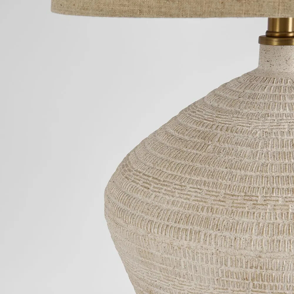 Caufield White Sandstone Table Lamp & Linen Shade By Emac & Lawton