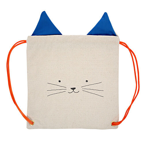 NEW 100% Meri Meri  Cotton Hand Made Cat Back Pack or Library Bag - 30 x 30 cm