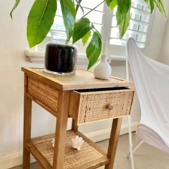 Weave Bedside Table with drawer 40x40x65