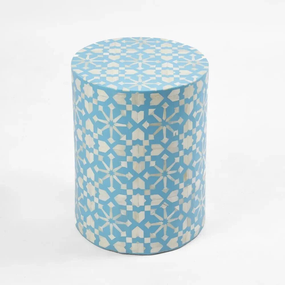 Adina Bone Inlay Side Table Aqua/White By Florabelle Living