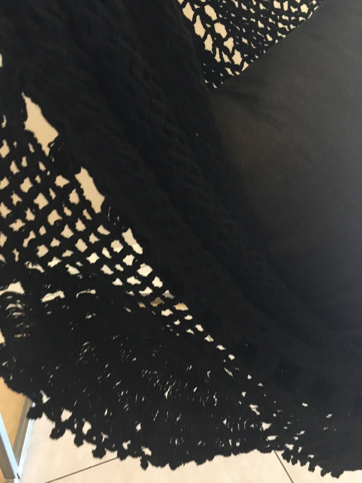 BLACK HANDMADE IN SOUTH AMERICAN LARGE HANGING HAMMOCK CHAIR  W CROCHET EDGE