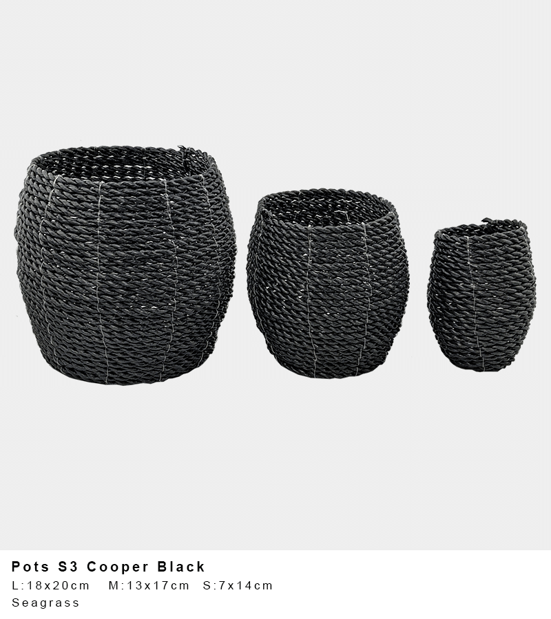 Seagrass Set of 3 Planter pots Black with copper fleck