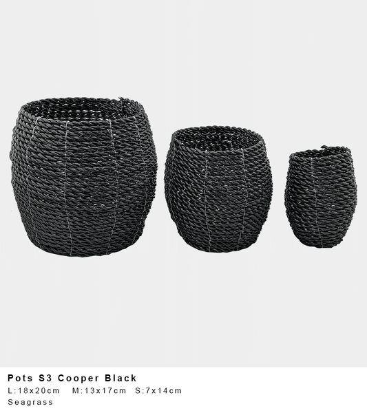 Seagrass Set of 3 Planter pots Black with copper fleck
