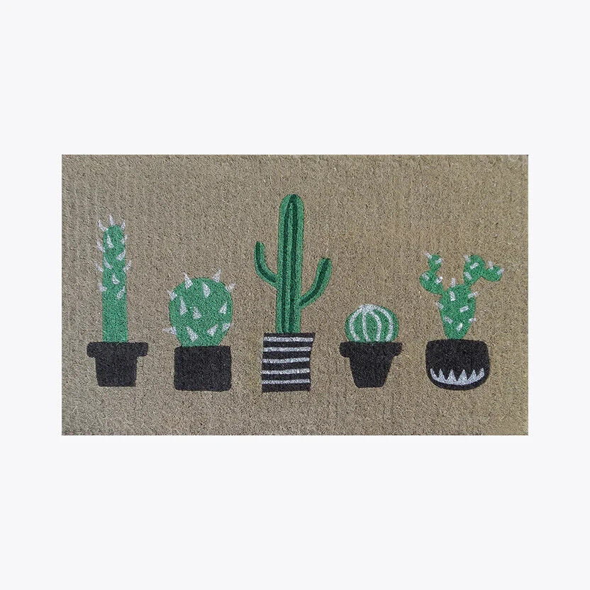 GREEN CACTUS POTS Thick Doormat Door mat  75X45 X 4  CM -100% COCONUT FIBRE