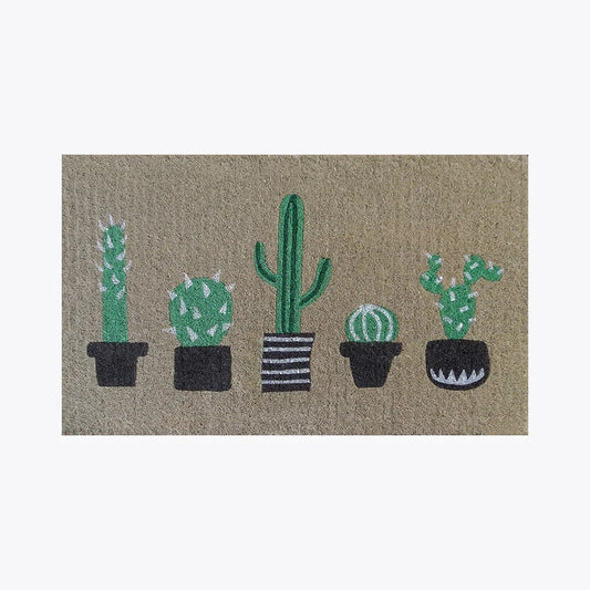 GREEN CACTUS POTS Thick Doormat Door mat  75X45 X 4  CM -100% COCONUT FIBRE