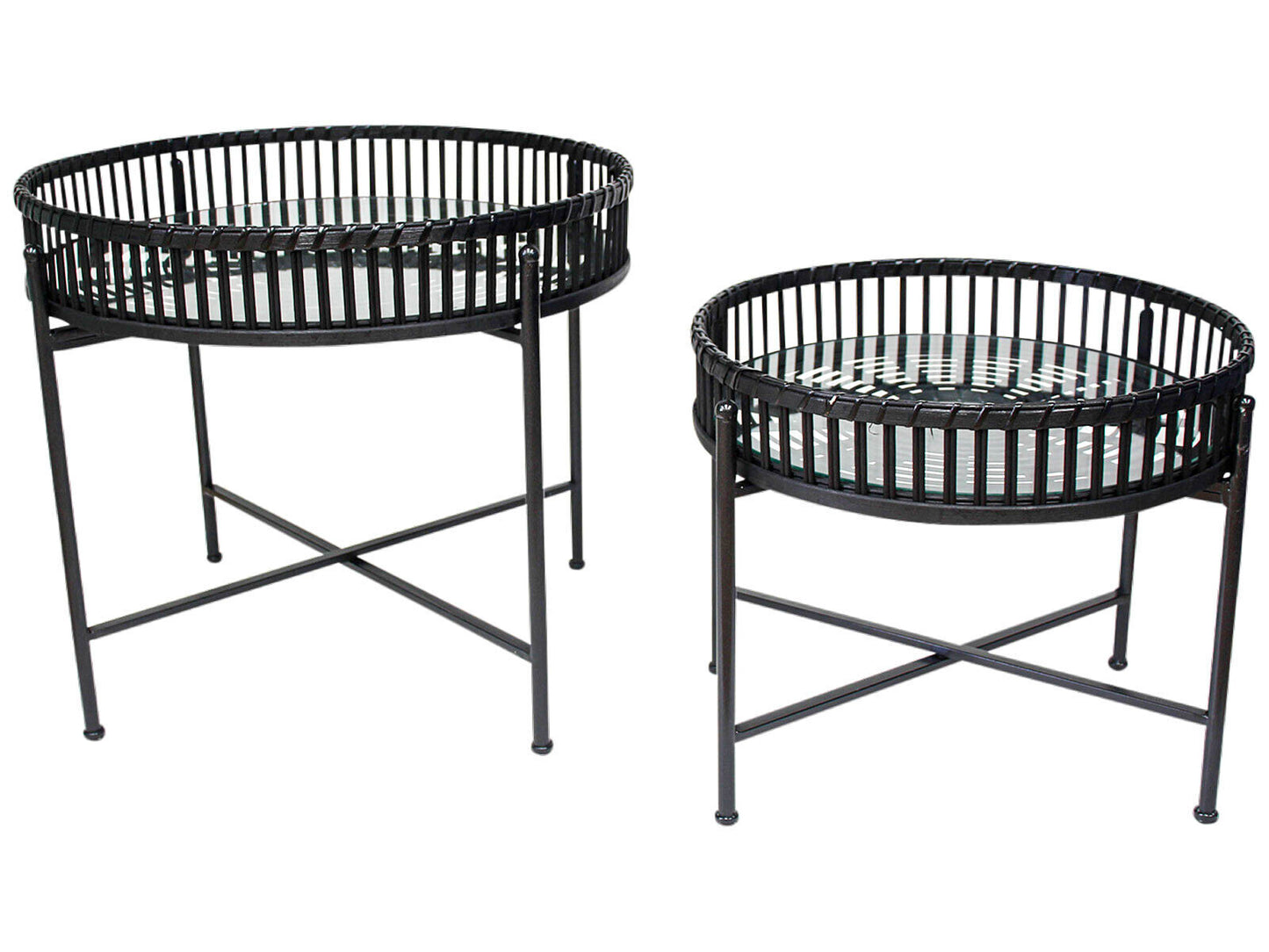 Set of 2 Cape Black side tables with bamboo top and metal base