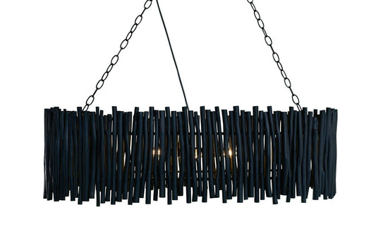 Wood Candlestick Oval Chandelier Black - L100 x W45 x H31cm