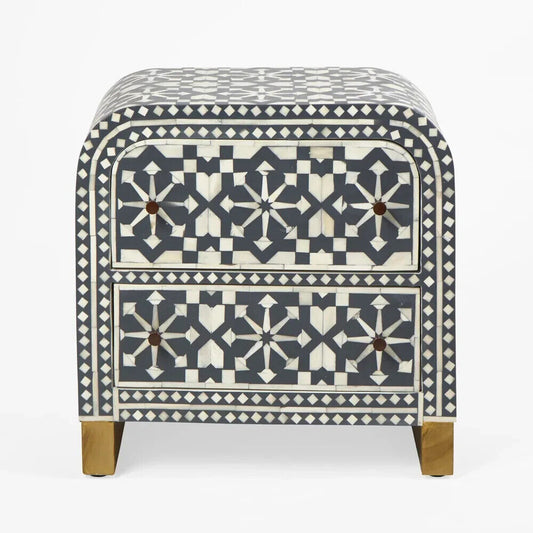 Adina Bone Inlay Bedside Table Grey/White By Florabelle Living