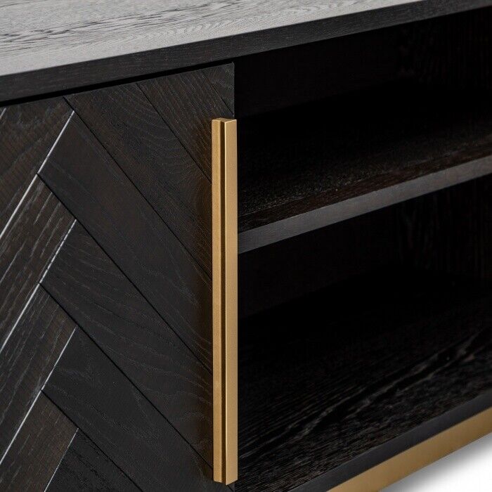 NEW Sideboard Side Baord - Black with unpolished Brass Handles and Base 179.5cm