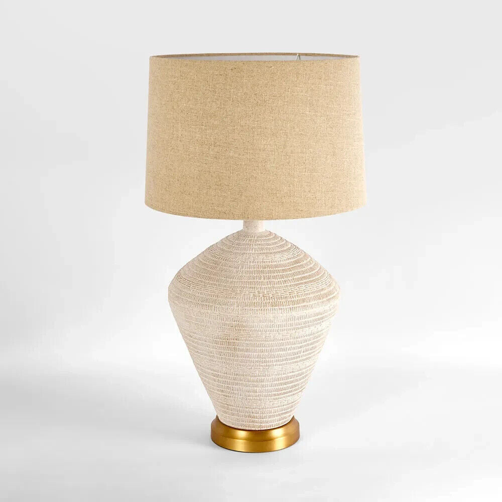 Caufield White Sandstone Table Lamp & Linen Shade By Emac & Lawton