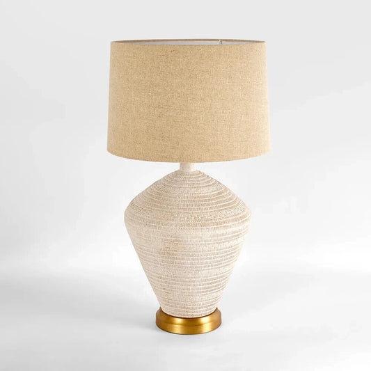 Caufield White Sandstone Table Lamp & Linen Shade By Emac & Lawton