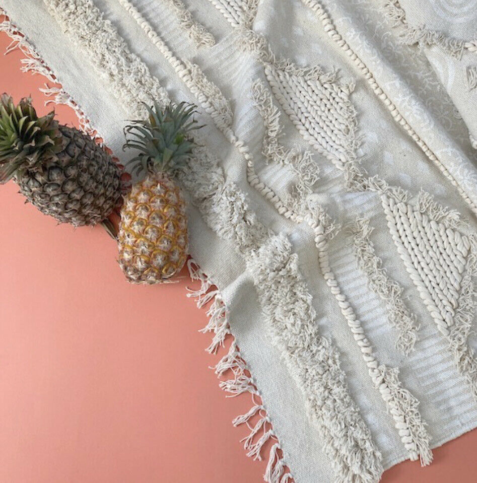 HIGH QUALITY BOHO  Floor Rug Dhurry Cotton Tuft in Natural 120 x 180 cm