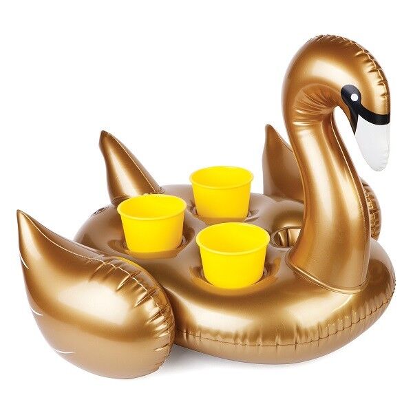 SUNNYLIFE - INFLATABLE GOLD SWAN DRINK HOLDER / POOL FLOAT TOY - HOLDS 4 CUPS