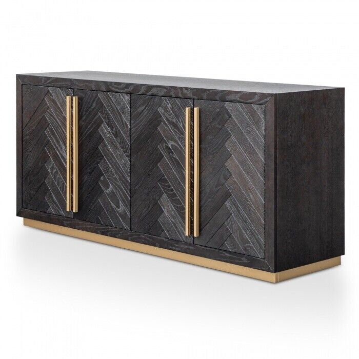 NEW Sideboard Side Baord - Black with unpolished Brass Handles and Base 179.5cm