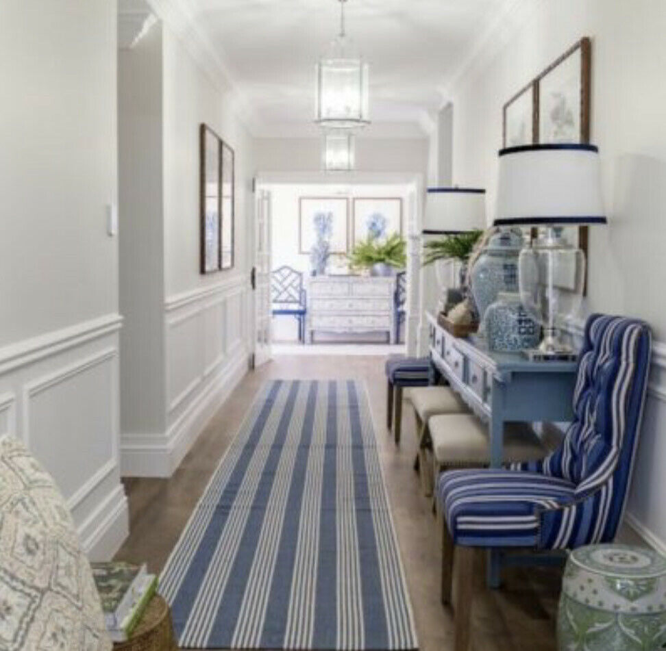 ** PRE ORDER Hamptons Floor Runner Rug recycled cotton Denim Blue & Natural