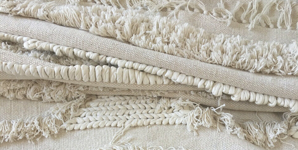 HIGH QUALITY BOHO  Floor Rug Dhurry Cotton Tuft in Natural 120 x 180 cm