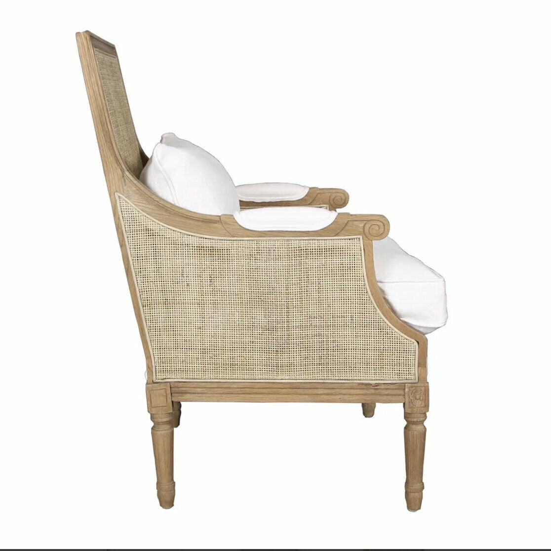 HICKS RATTAN CANED ARMCHAIR with White Cushions