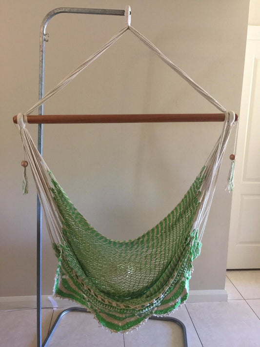 PISTACHIO GREEN LARGE HANGING HAMMOCK CHAIR HANDMADE WITH CROCHET EDGE