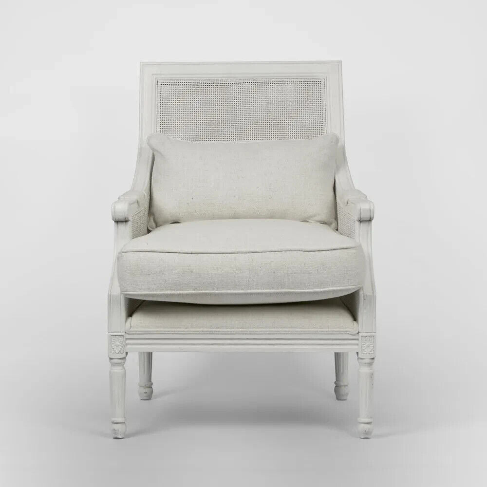 HICKS WHITE RATTAN CANED ARMCHAIR with Cushions by Florabelle