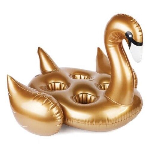 SUNNYLIFE - INFLATABLE GOLD SWAN DRINK HOLDER / POOL FLOAT TOY - HOLDS 4 CUPS