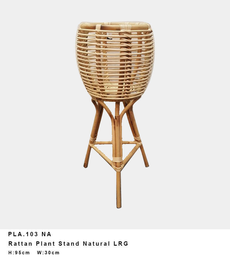 LARGE RATTAN PLANTER STAND IN NATURAL FINISH  - 95 H X 30 W CM