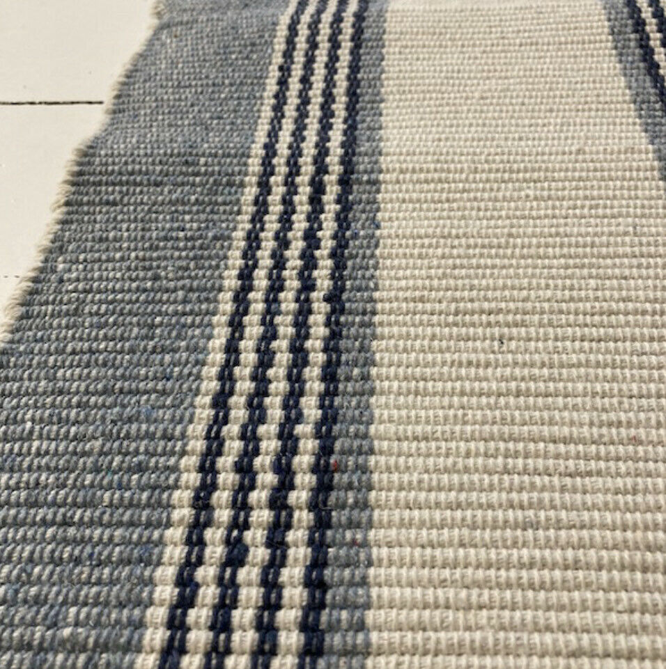 Como Hamptons style Floor Rug recycled cotton Blue & Natural 240 x 300cm