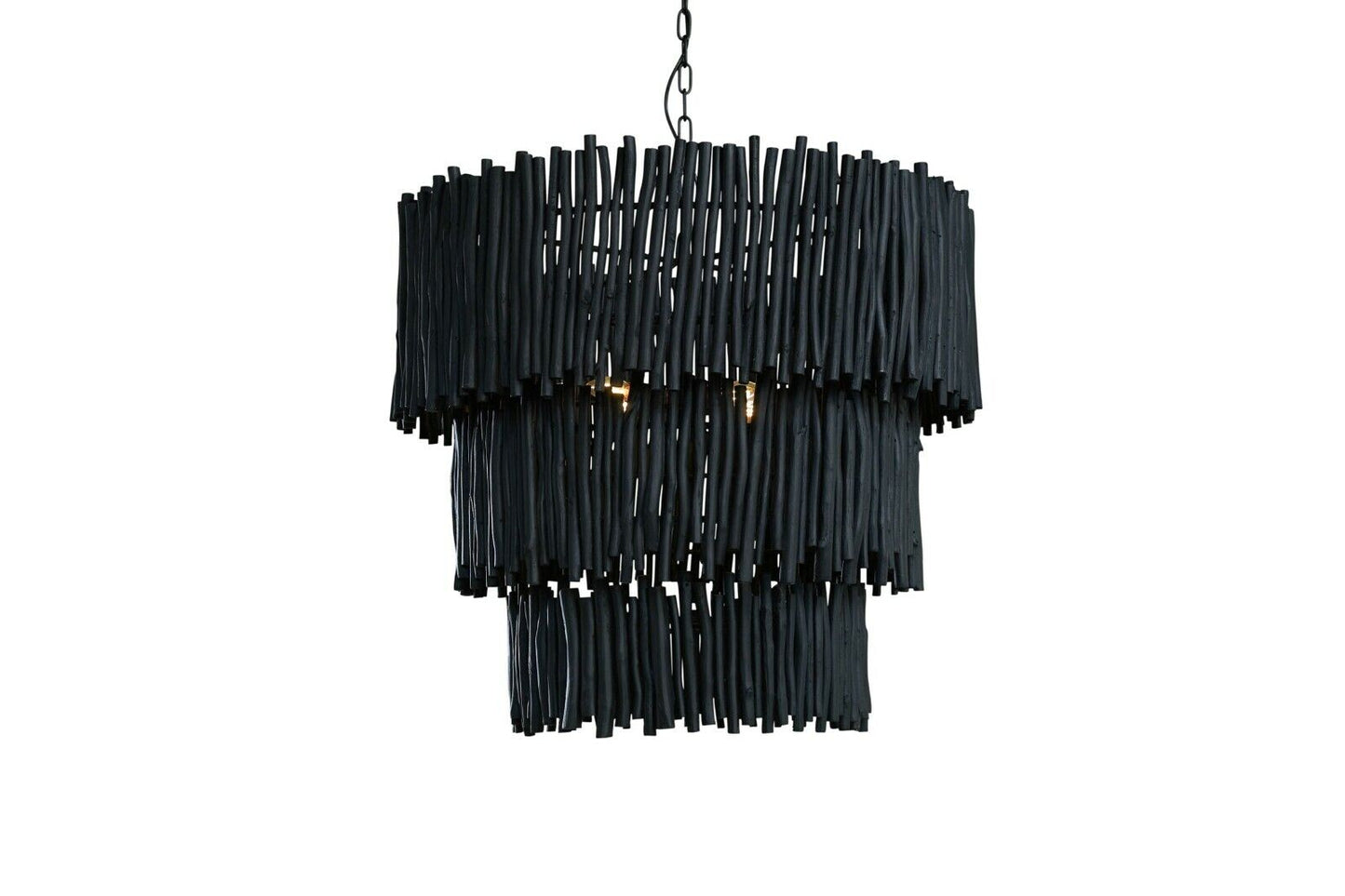 Wood Candlestick Tiered Chandelier Black - D79 x H71cm