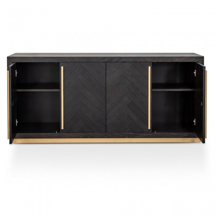 NEW Sideboard Side Baord - Black with unpolished Brass Handles and Base 179.5cm