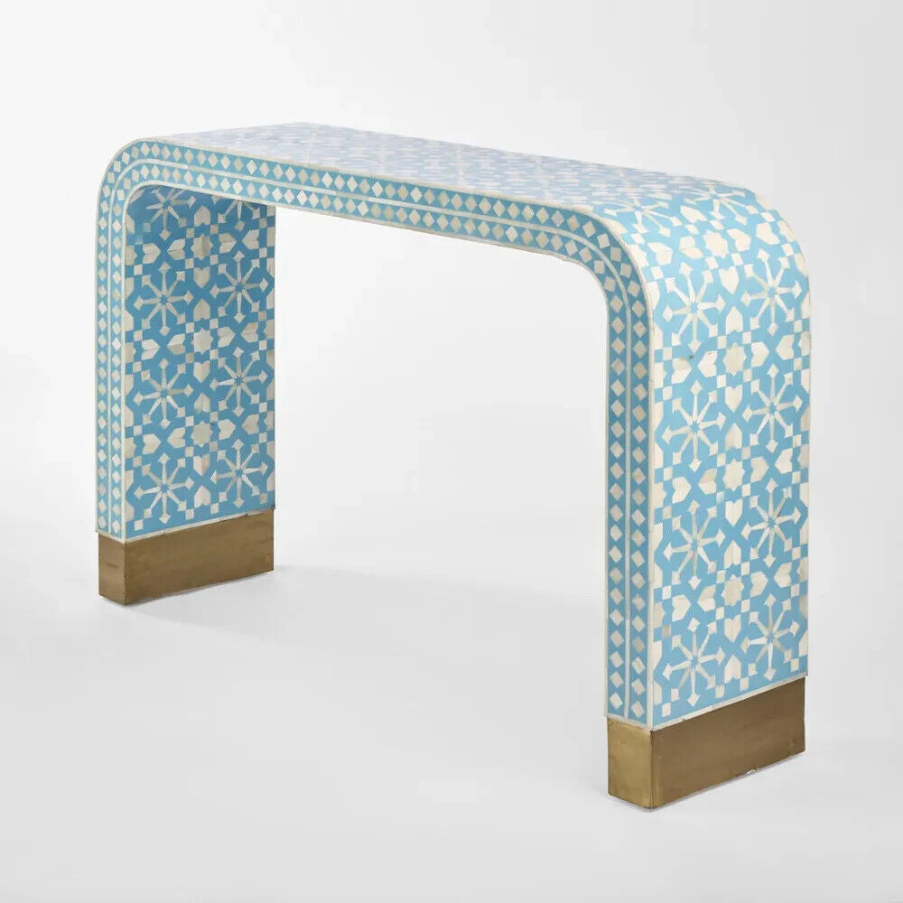 Adina Bone Inlay Console Table Aqua/White By Florabelle Living