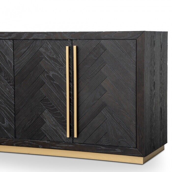 NEW Sideboard Side Baord - Black with unpolished Brass Handles and Base 179.5cm