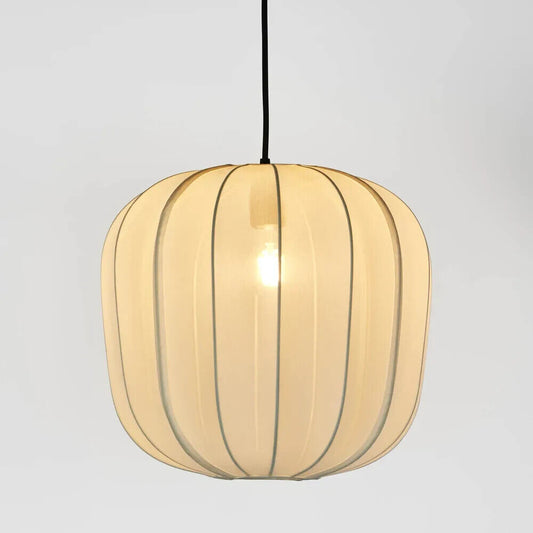 PUMPKIN CEILING PENDANT MEDIUM IVORY with Black Cord By Emac & Lawton