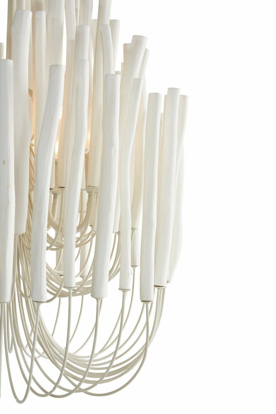 Wooden Candlestick Lamp Chandelier White - D53 x H76cm