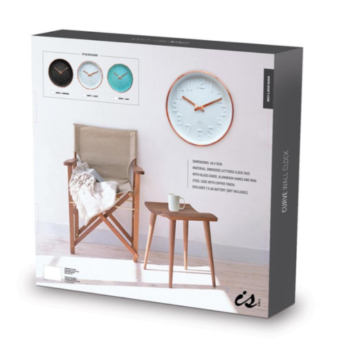 IS Curve Black Wall Clock With Copper finish Case and curved dial 40CM,