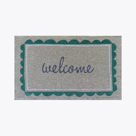 Green Scallop Welcome Thick Doormat Door mat  75X45 X 4  CM -100% COCONUT FIBRE