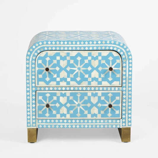 Adina Bone Inlay Bedside Table Aqua/White By Florabelle Living