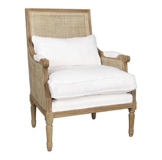 HICKS RATTAN CANED ARMCHAIR with White Cushions