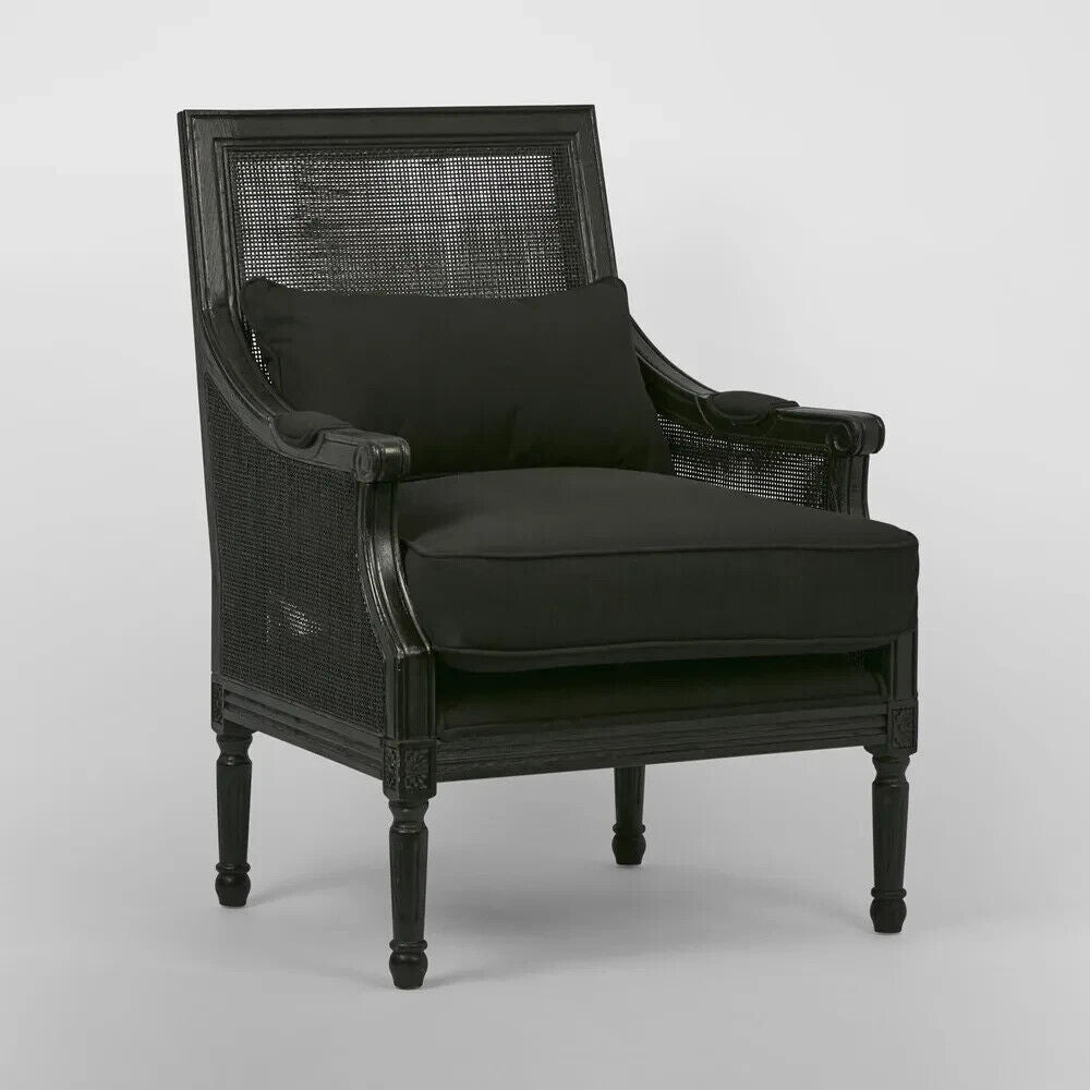 HICKS BLACK RATTAN CANED ARMCHAIR with Cushions by Florabelle