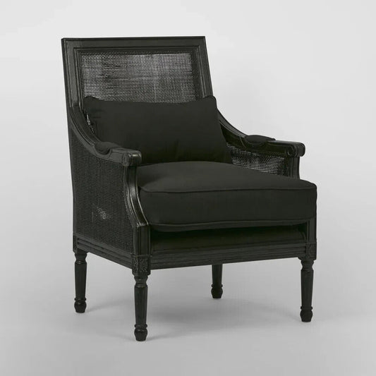 HICKS BLACK RATTAN CANED ARMCHAIR with Cushions by Florabelle
